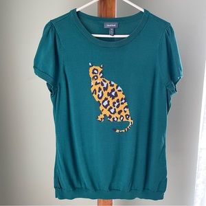ModCloth Green Cheetah Short Sleeve Sweater Size 1X